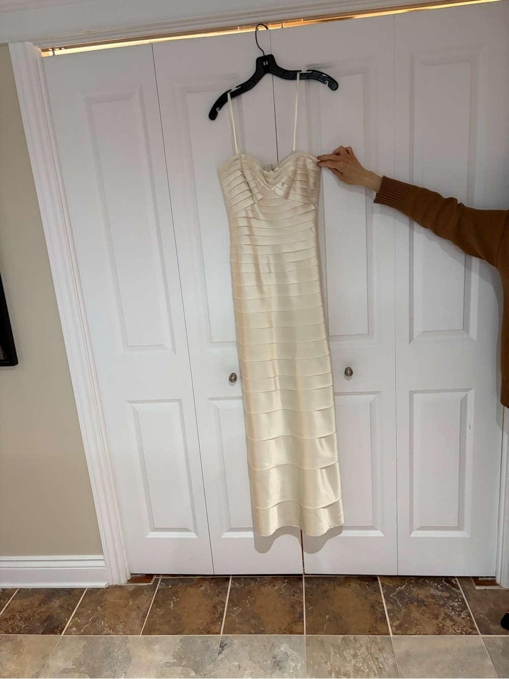 Elegant Cream Satin Slip Dress with Spaghetti Straps